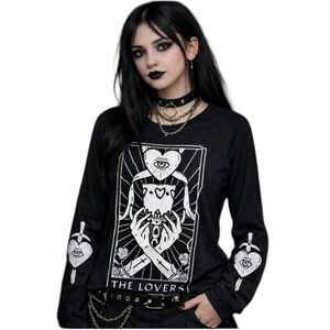Rogue + Wolf The Lovers Tarot Card Tee Shirt Long Sleeve Size Large Black READ